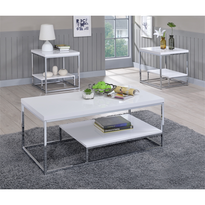 Steve Silver Lucia 3pc Coffee Table Set in White