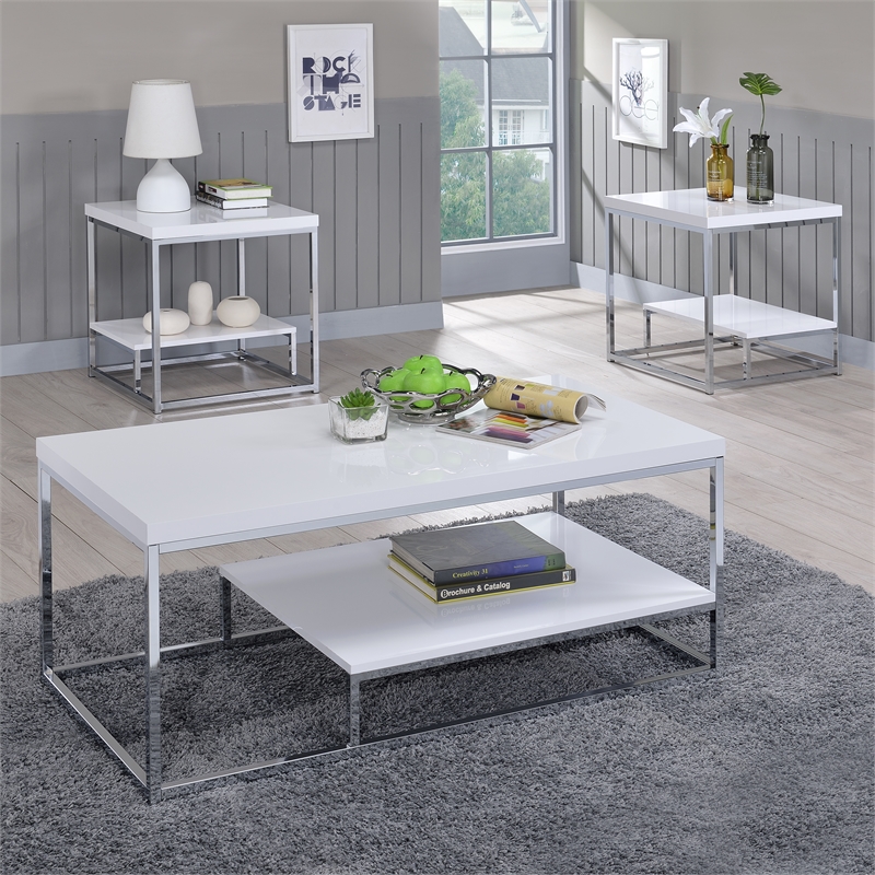 Steve Silver Lucia 3pc Coffee Table Set in White