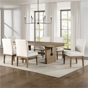 Steve Silver Aubrey 7-Piece 78-96&quot Dining Table Set w/ 6 Parsons Chairs in Brown