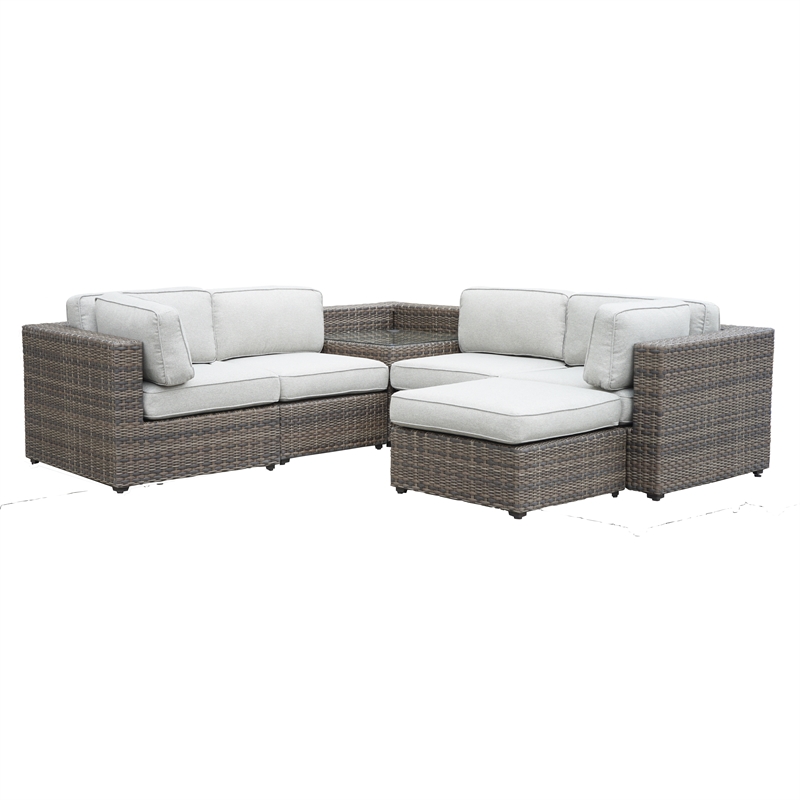 Steve Silver Tamyra 5PC Outdoor Sectional Sofa Set in Tan