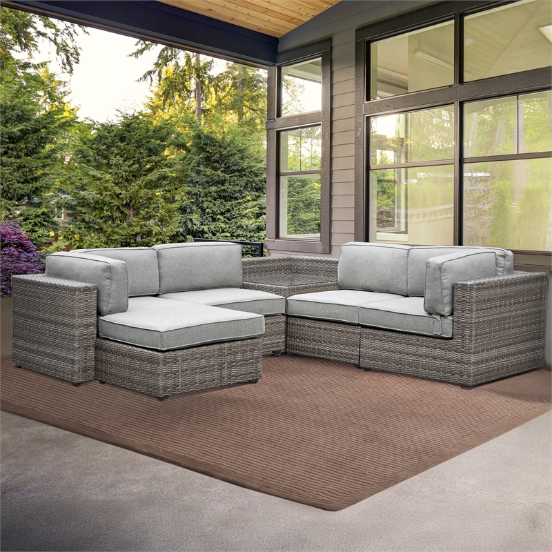 Steve Silver Tamyra 5PC Outdoor Sectional Sofa Set in Tan