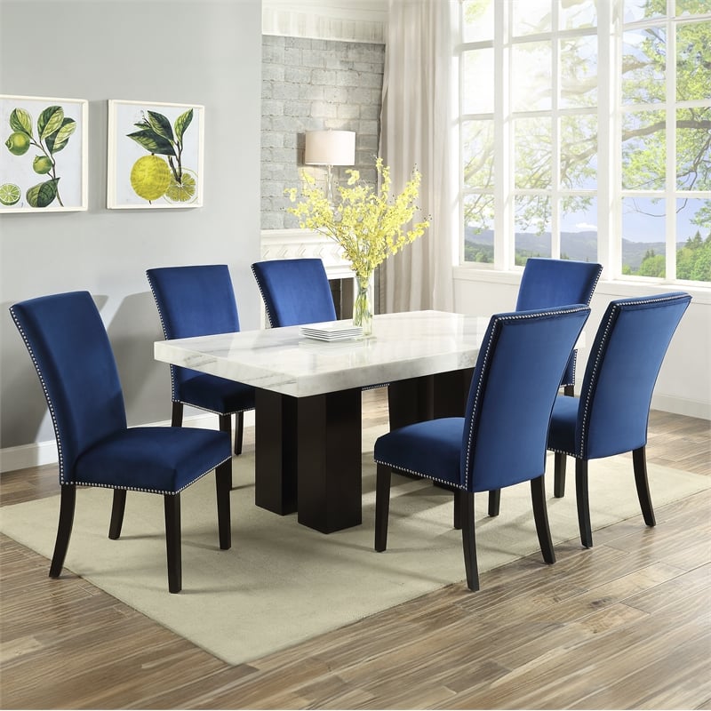 Steve Silver Camila 9PC Rectangle Dining Set in Blue Chair