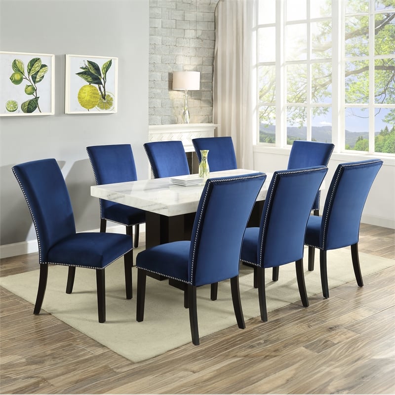 Steve Silver Camila 9PC Rectangle Dining Set in Blue Chair