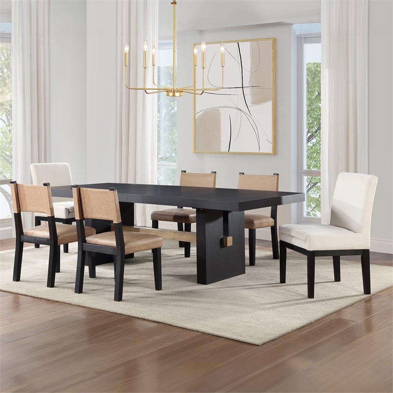 Steve Silver Aubrey 7pc Dining Set w/ Upholstery Chair in Black