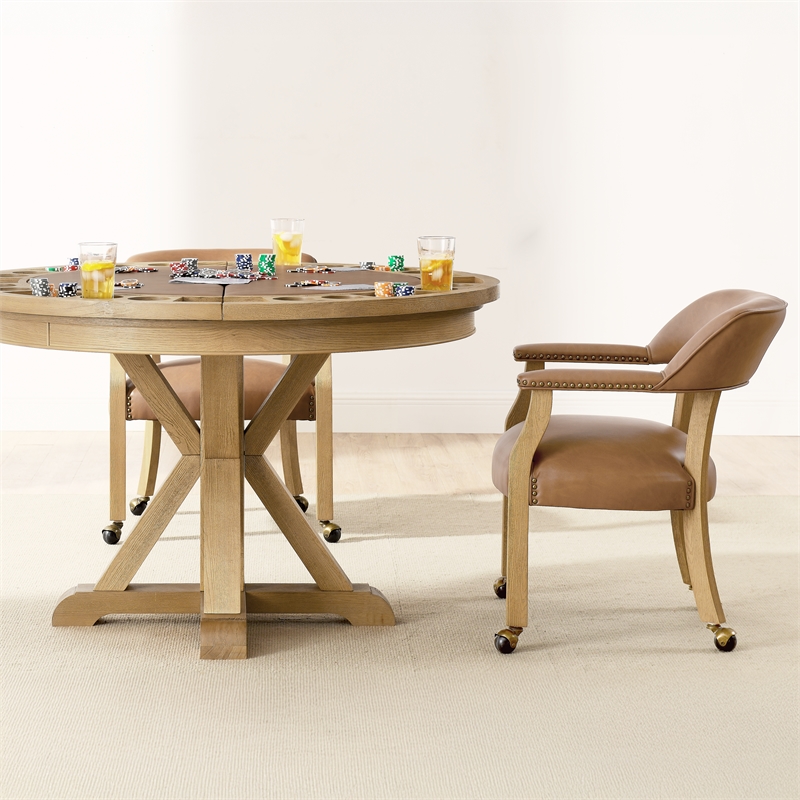 Steve Silver Rylie Dining Table with Game Top & 4 Captains Chairs Natural Finish
