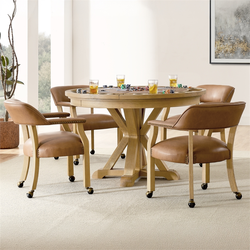 Steve Silver Rylie Dining Table with Game Top & 4 Captains Chairs Natural Finish