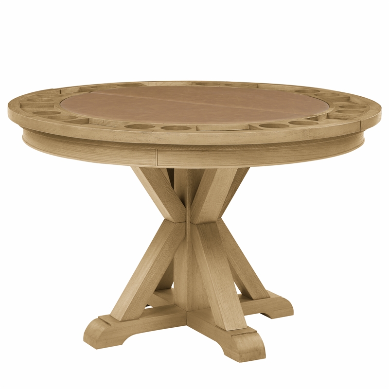 Steve Silver Rylie Dining Table with Game Top & 4 Captains Chairs Natural Finish