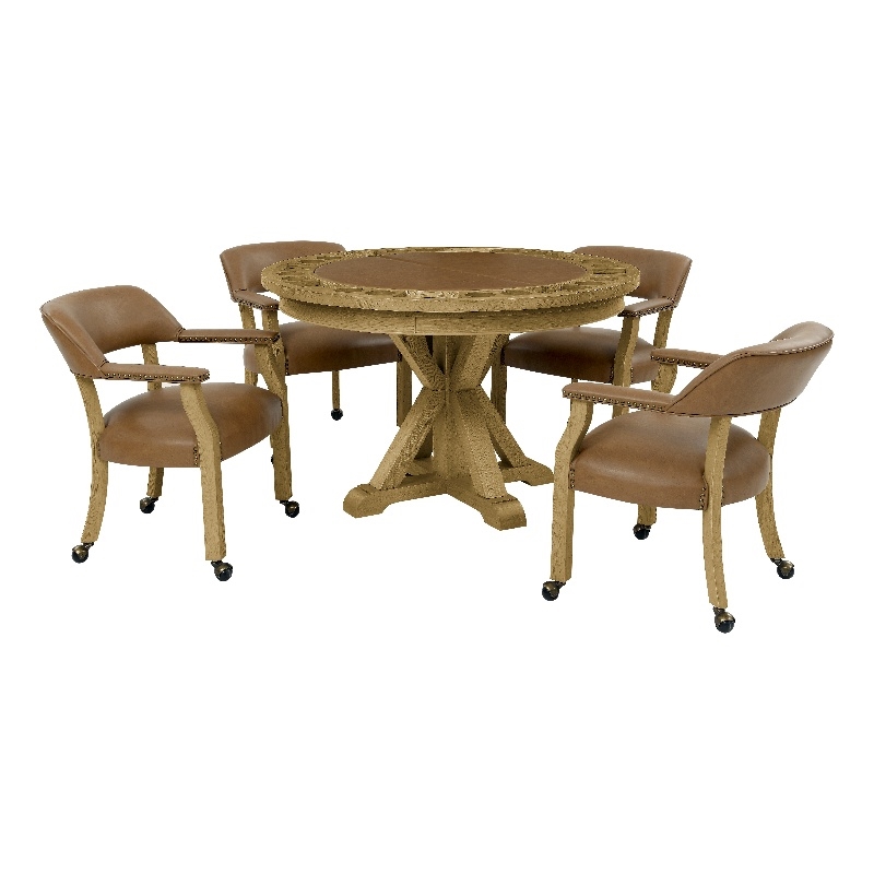 Steve Silver Rylie Dining Table with Game Top & 4 Captains Chairs Natural Finish