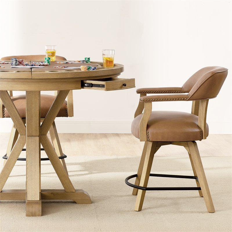 Steve Silver Rylie Game Top Counter Table & 4 Counter Chairs in Brown