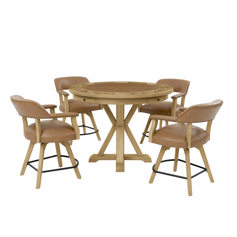Steve Silver Rylie Game Top Counter Table & 4 Counter Chairs in Brown