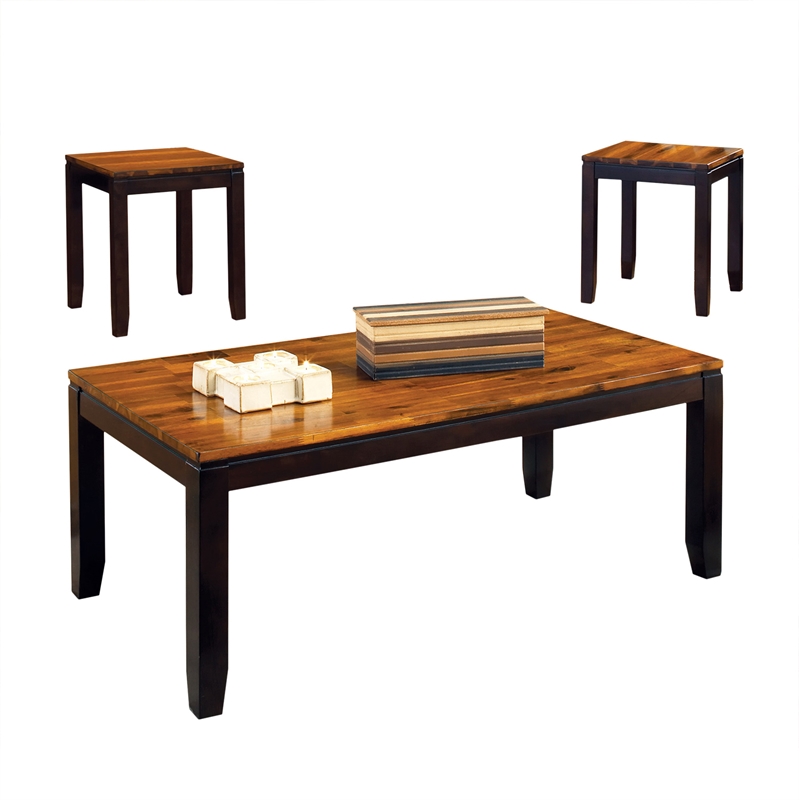 Abaco 3 Piece Cocktail Table Set in Two Tone Cherry Wood Finish