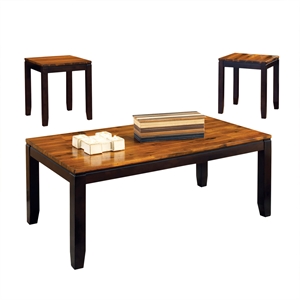 abaco 3 piece cocktail table set in two tone cherry wood finish
