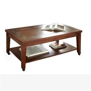 davenport slate cocktail table with locking casters with brown cherry finish
