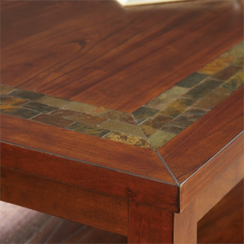 Davenport Slate End Table with Brown Cherry wood trim