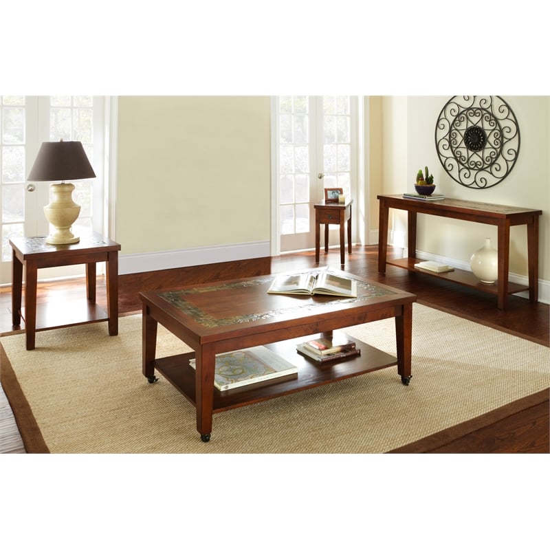 Davenport Slate End Table with Brown Cherry wood trim