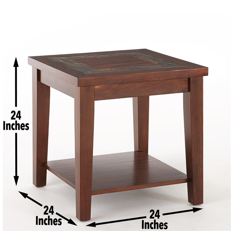 Davenport Slate End Table with Brown Cherry wood trim