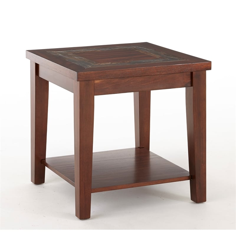 Davenport Slate End Table with Brown Cherry wood trim