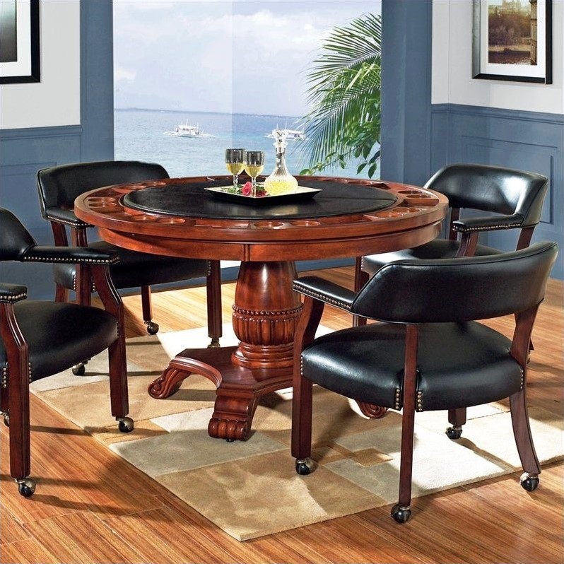 Tournament Black Top Poker Table in Cherry Finish | BushFurnitureCollection.com