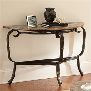 Steve Silver Company Gallinari Brown Marble Veneer Sofa Table with Glass Insert Top