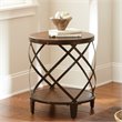 Winston Round Wood and Metal End Table in Distressed Brown Tobacco