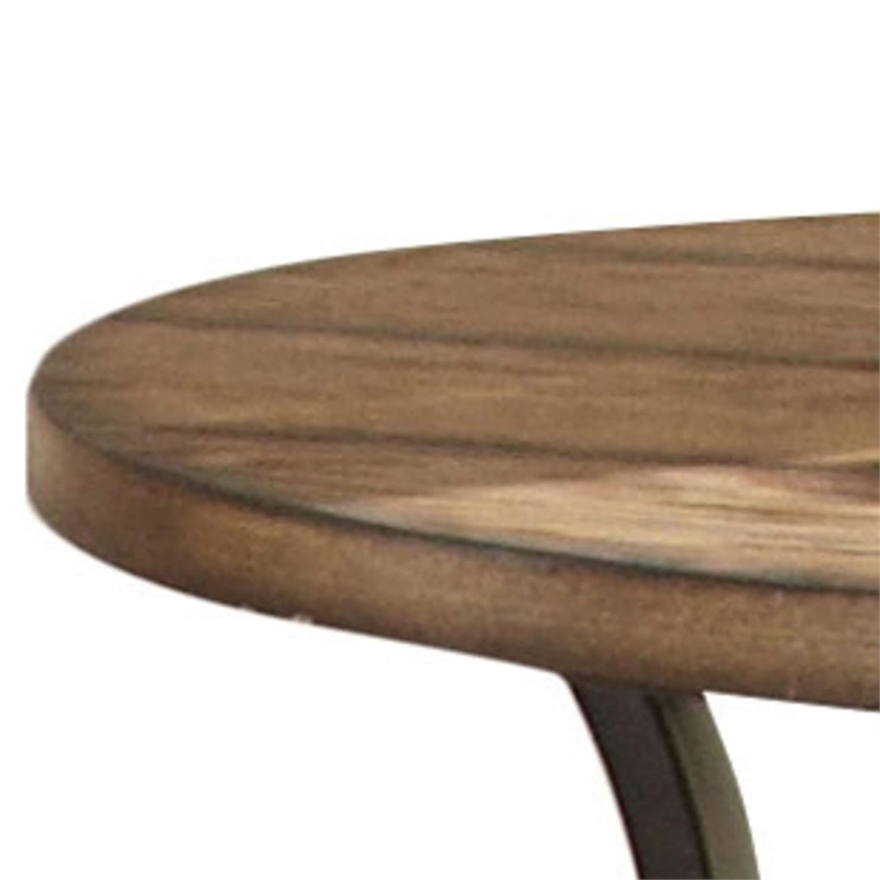 Denise Round End Table in Planked Light Oak Finish top with Metal legs