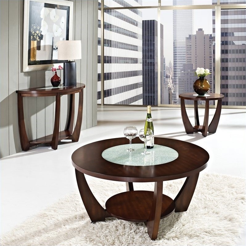 Rafael Wooden Cocktail Table in Cherry Finish with Glass inlay