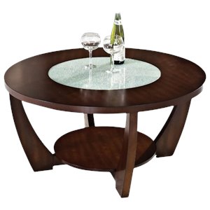 rafael wooden cocktail table in cherry finish with glass inlay