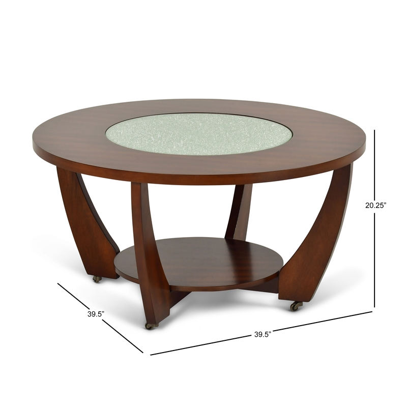 Rafael Wooden Cocktail Table in Cherry Finish with Glass inlay