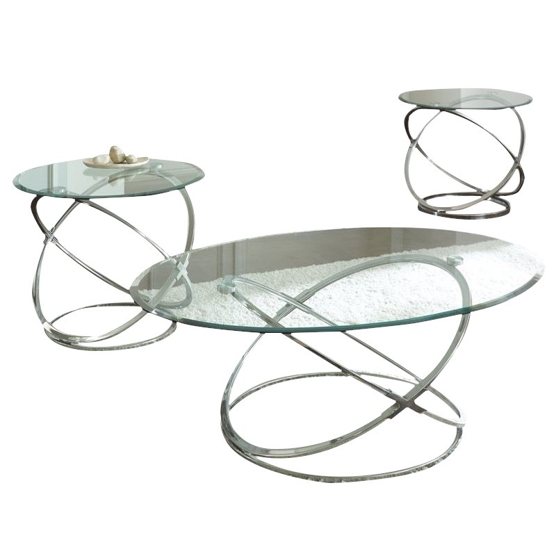 Pack Chrome Cocktail And End Tables Set, Steve Silver Oval Coffee Table
