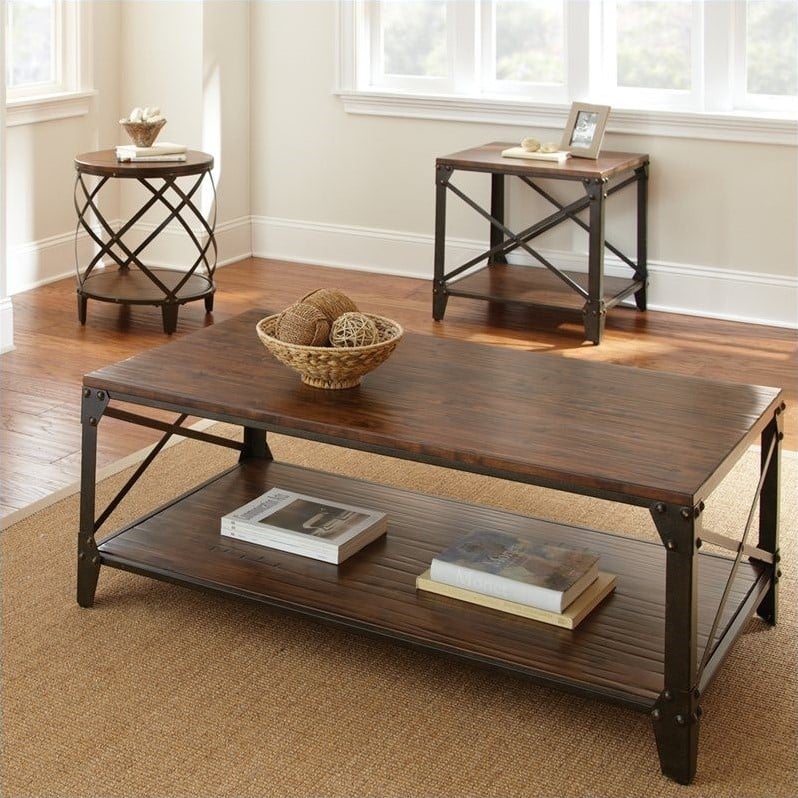 Steve Silver Company Winston 3 Piece Antiqued Metal Coffee Table Set in ...