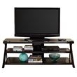 Cyndi TV Console with Black metal legs and smoked glass shelves