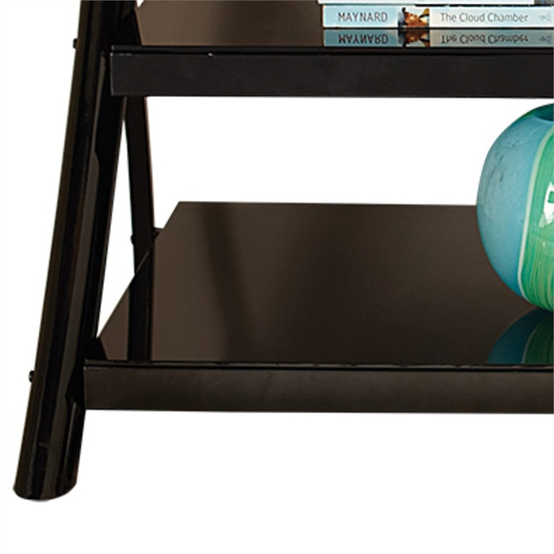 Cyndi TV Console with Black metal legs and smoked glass shelves