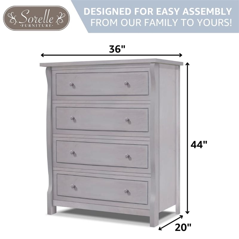 Sorelle Princeton Elite 4 Drawer Dresser in Weathered Gray