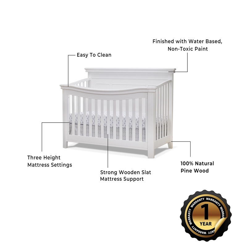 Sorelle Finley Lux Flat Top Wooden Convertible Crib in White