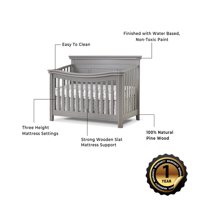 Sorelle Finley Lux Flat Top Wooden Convertible Crib in Weathered Gray