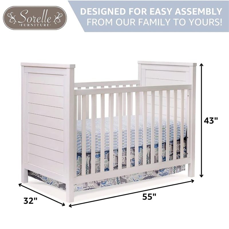 Sorelle Farmhouse Wooden Classic Convertible Crib in Weathered White