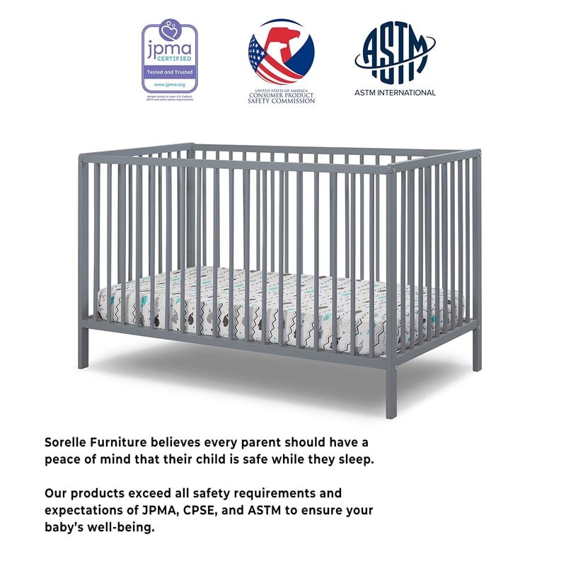 Sorelle Furniture Happy 3-in-1 Convertible Crib in Gray