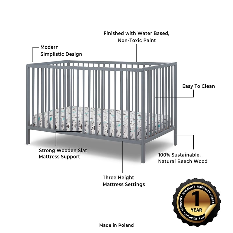 Sorelle Furniture Happy 3-in-1 Convertible Crib in Gray