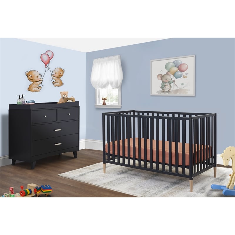 Sorelle Mia 3-in-1 Convertible Crib in Midnight & Natural Wood