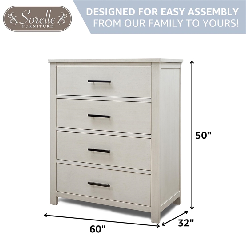 Sorelle Furniture Westley 4 Drawer Dresser in Brushed Ivory