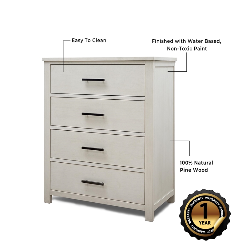 Sorelle Furniture Westley 4 Drawer Dresser in Brushed Ivory