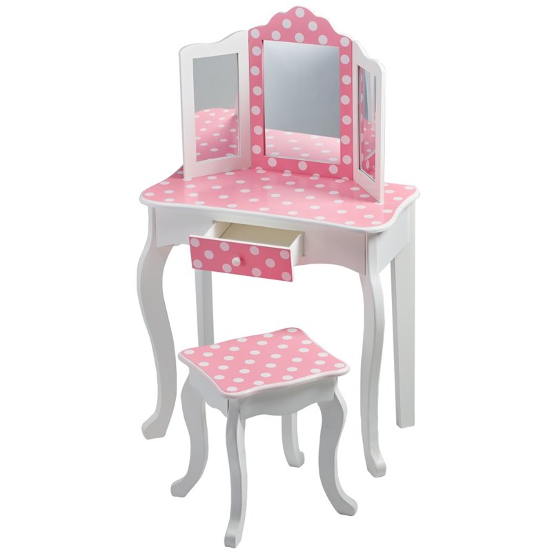 Teamson Kids Fashion Prints Polka Dot Vanity Table And Stool Set Td 11670f