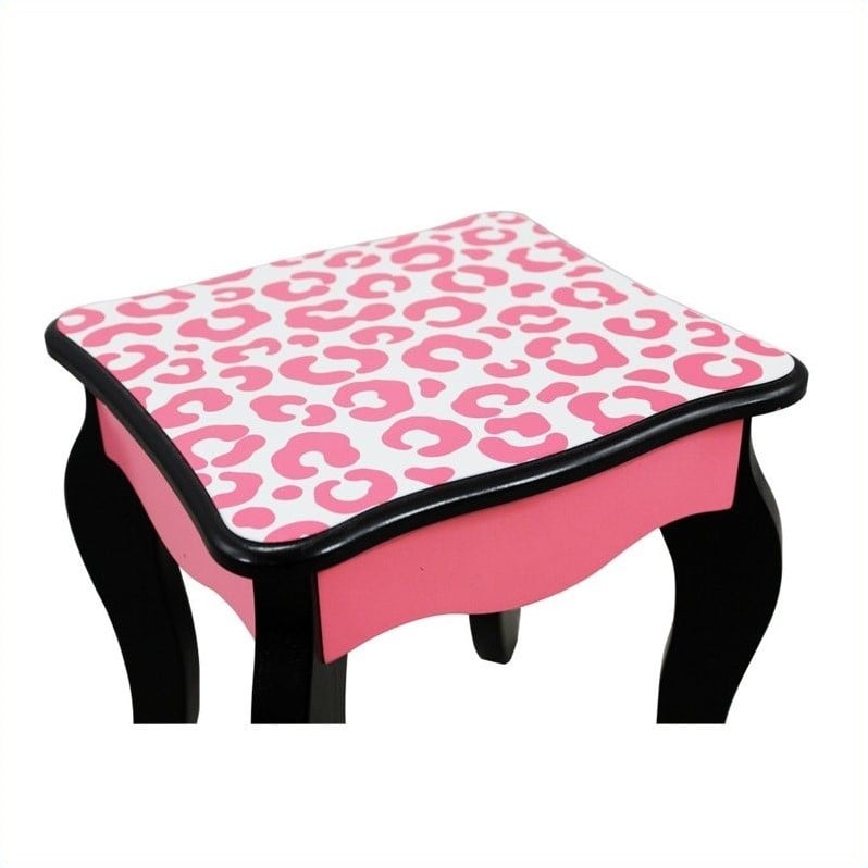 Teamson Kids Vanity Table And Stool Set In Black And Pink Leopard Td 11670a