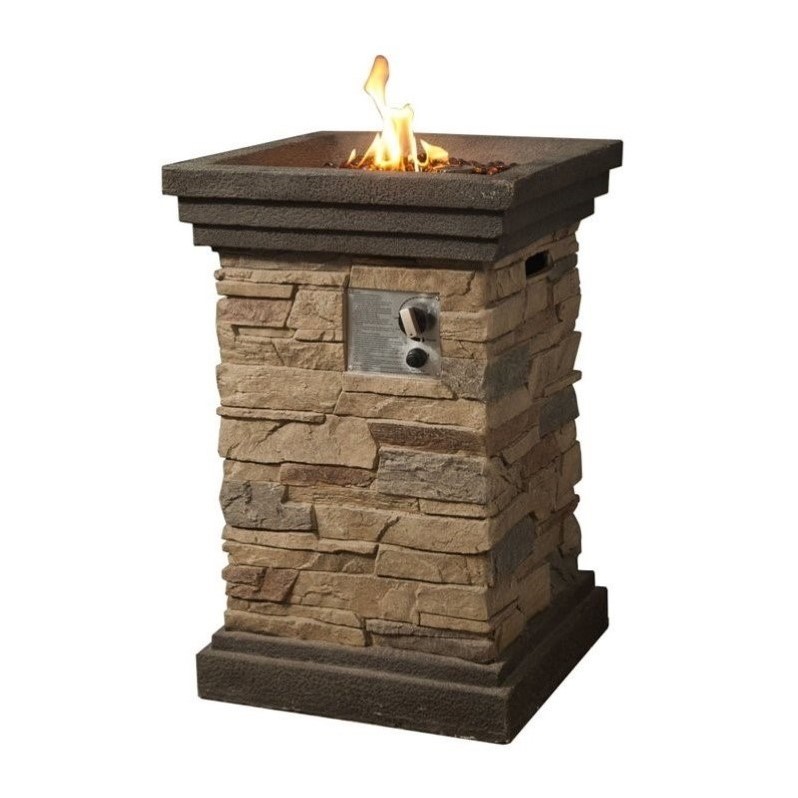 Peaktop Slate Rock Gas Fire Pit with Cover - HF29402A