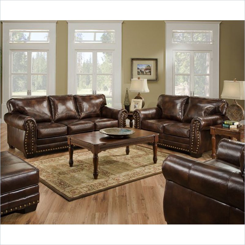 Simmons Upholstery Bonded Leather Sofa With Nail Head In Encore Vint ...
