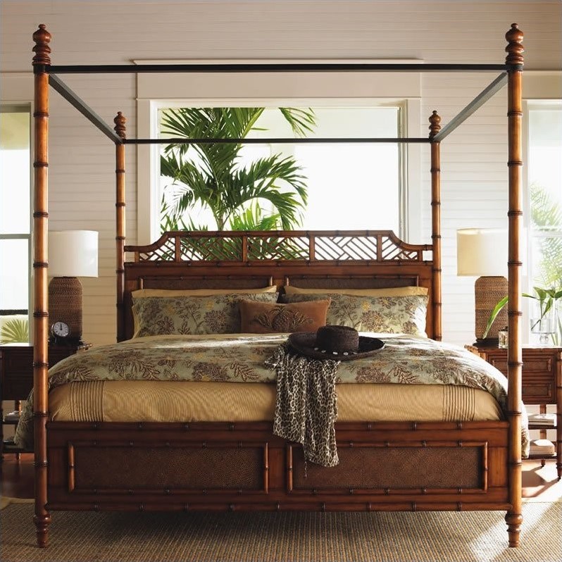 Tommy Bahama Home Island Estate West Indies Wood Poster Canopy Bed