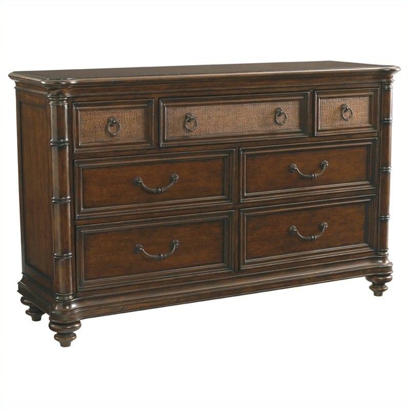 Tommy Bahama Home Landara Dresser and Mirror in Rich Tobacco 010545