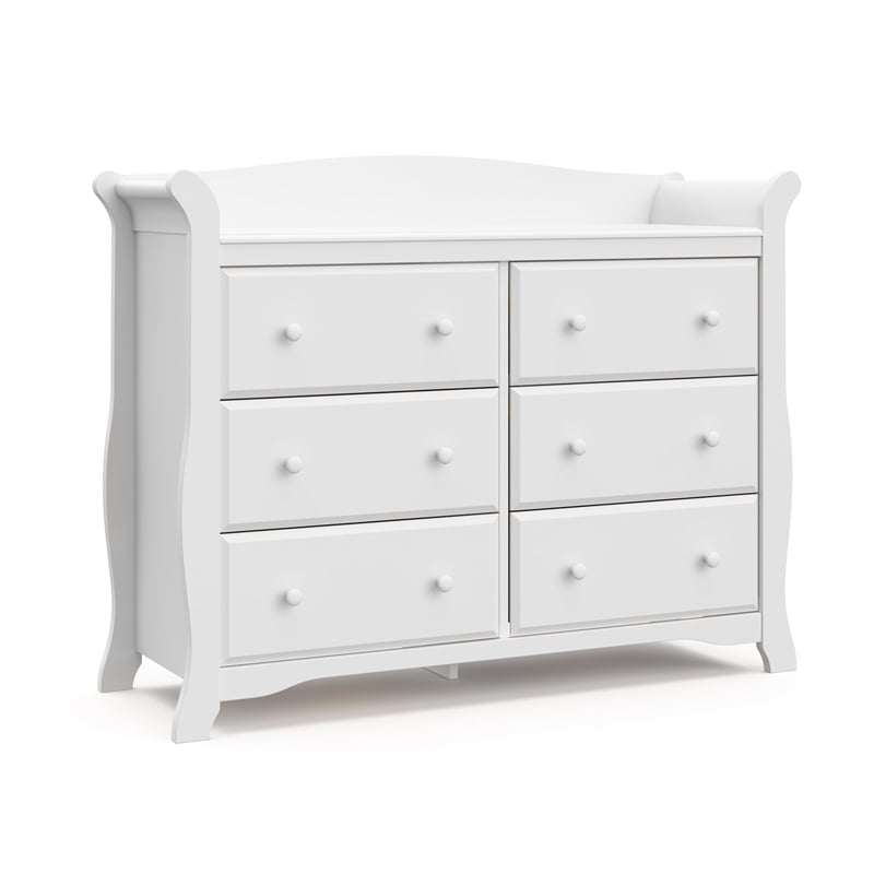 Stork Craft Avalon 6 Drawer Universal Double Dresser in White