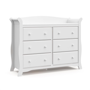 Stork Craft Avalon 6 Drawer Universal Double Dresser in White