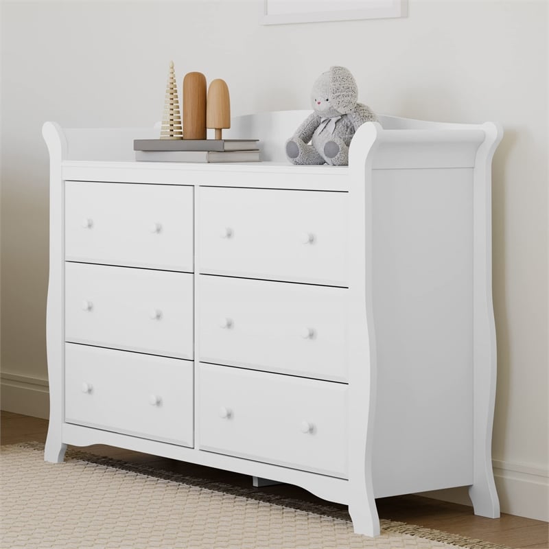 Stork Craft Avalon 6 Drawer Universal Double Dresser in White